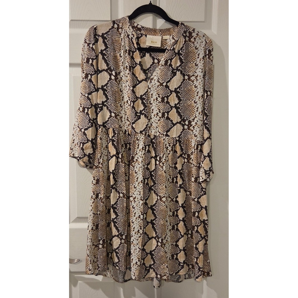 Maeve Anthropologie Snake Print Mini Dress Small V Neck 3/4 Sleeve Boho